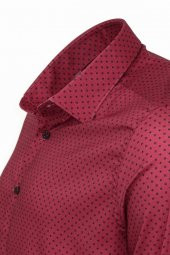 Bordo Desenli Slim Fit Gömlek - 4