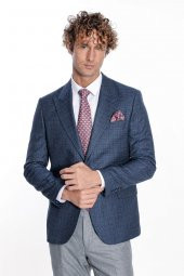 Desenli Slim Fit Lacivert Erkek Ceket - 6