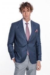 Desenli Slim Fit Lacivert Erkek Ceket - 1