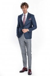Desenli Slim Fit Lacivert Erkek Ceket - 2