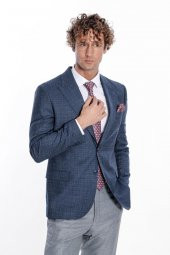 Desenli Slim Fit Lacivert Erkek Ceket - 3