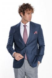 Desenli Slim Fit Lacivert Erkek Ceket - 4