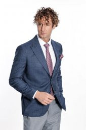 Desenli Slim Fit Lacivert Erkek Ceket - 5