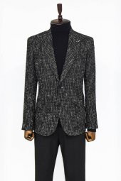 Desenli Slim Fit Spor Siyah Erkek Ceket - 4