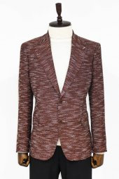 Desenli Slim Fit Spor Kahverengi Erkek Ceket - 1