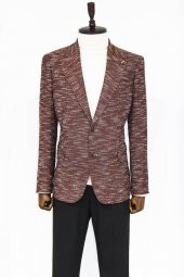 Desenli Slim Fit Spor Kahverengi Erkek Ceket - 4