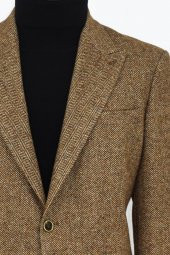 Kazayağı Desenli Yün Açık Kahverengi Erkek Ceket - 2