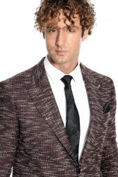 Desenli Slim Fit Spor Bordo Erkek Ceket - 2