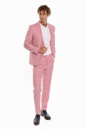 Desenli İki Parça Pembe Erkek Takım Elbise - 2