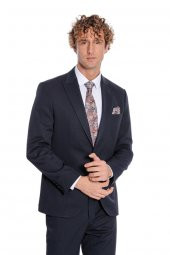 Desensiz İki Parça Slim Fit Koyu Lacivert Erkek Takım Elbise - 3