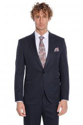 Desensiz İki Parça Slim Fit Koyu Lacivert Erkek Takım Elbise - 5