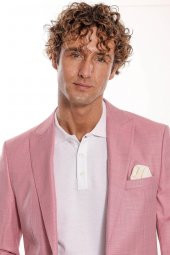 Desenli İki Parça Pembe Erkek Takım Elbise - 1