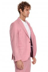 Desenli İki Parça Pembe Erkek Takım Elbise - 9