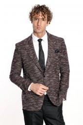 Desenli Slim Fit Spor Bordo Erkek Ceket - 3