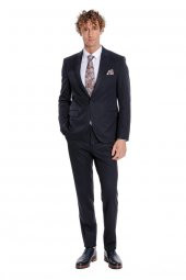 Desensiz İki Parça Slim Fit Koyu Lacivert Erkek Takım Elbise - 6