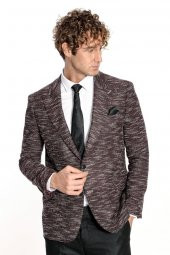 Desenli Slim Fit Spor Bordo Erkek Ceket - 4