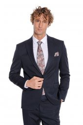Desensiz İki Parça Slim Fit Koyu Lacivert Erkek Takım Elbise - 7