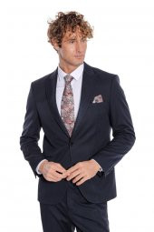 Desensiz İki Parça Slim Fit Koyu Lacivert Erkek Takım Elbise - 8