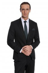Desensiz İki Parça Slim Fit Siyah Erkek Takım Elbise - 3