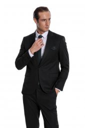 Desensiz İki Parça Slim Fit Siyah Erkek Takım Elbise - 4