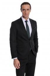 Desensiz İki Parça Slim Fit Siyah Erkek Takım Elbise - 5