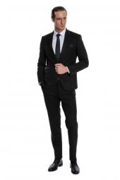 Desensiz İki Parça Slim Fit Siyah Erkek Takım Elbise - 7