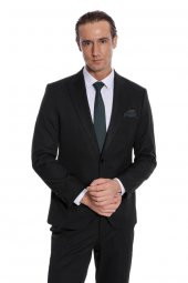Desensiz İki Parça Slim Fit Siyah Erkek Takım Elbise - 2