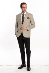 Desenli Slim Fit Krem Erkek Ceket - 4