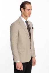 Desenli Slim Fit Krem Erkek Ceket - 8