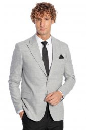 Desenli Slim Fit Gri Erkek Ceket - 5