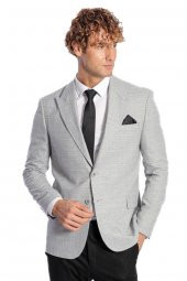 Desenli Slim Fit Gri Erkek Ceket - 6
