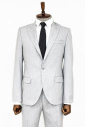 İki Parça Slim Fit Açık Gri Erkek Takım Elbise - 2