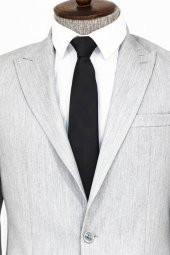 İki Parça Slim Fit Açık Gri Erkek Takım Elbise - 1