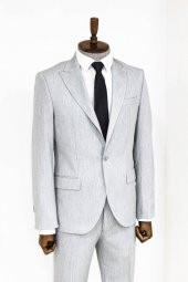 İki Parça Slim Fit Açık Gri Erkek Takım Elbise - 3