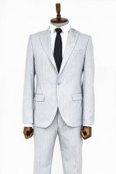 İki Parça Slim Fit Açık Gri Erkek Takım Elbise - 4