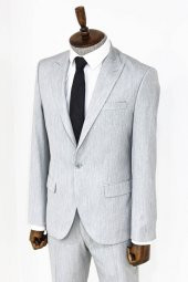 İki Parça Slim Fit Açık Gri Erkek Takım Elbise - 5