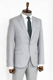 İki Parça Slim Fit Gri Erkek Takım Elbise - 4