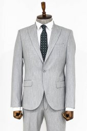 İki Parça Slim Fit Gri Erkek Takım Elbise - 9