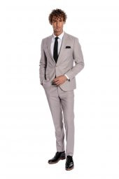 İki Parça Çizgili Slim Fit Gri Erkek Takım Elbise - 3