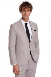 İki Parça Çizgili Slim Fit Gri Erkek Takım Elbise - 7