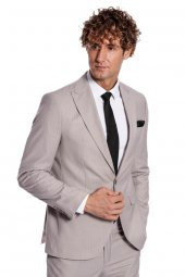 İki Parça Çizgili Slim Fit Gri Erkek Takım Elbise - 8
