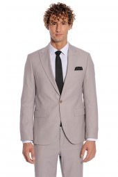 İki Parça Çizgili Slim Fit Gri Erkek Takım Elbise - 9