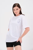 Beyaz Baskılı Oversize T-Shirt - 1