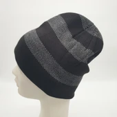 Beyaz Çizgili Siyah Renk Erkek Bere - 9