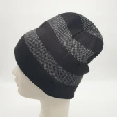 Beyaz Çizgili Siyah Renk Erkek Bere - 2