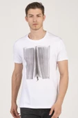 %100 Pamuk Soyut Baskılı Bisiklet Yaka Erkek T-Shirt - 3