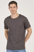 Basic Bisiklet Yaka T-Shirt Füme - 1