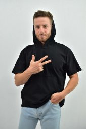 ZİDAN 333 KAPŞONLU DÜŞÜK KOL KANGURU CEP OVERSIZE T-SHIRT - 11