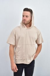 ZİDAN 333 KAPŞONLU DÜŞÜK KOL KANGURU CEP OVERSIZE T-SHIRT - 12