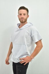 ZİDAN 333 KAPŞONLU DÜŞÜK KOL KANGURU CEP OVERSIZE T-SHIRT - 3